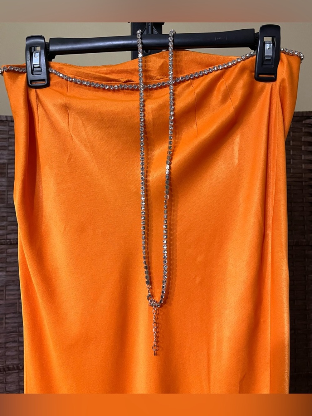 New Meshki Dayana Satin Diamante Skirt Set Mandarin Orange – Size Small - Picture 10 of 16